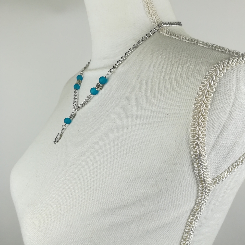 Unique Cannabis leaf & flower necklace blue frosted glass beads counter culture - Picture 3 of 3